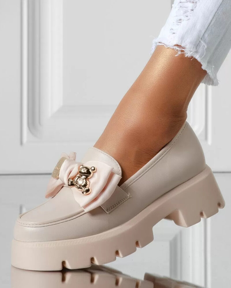 Loafers με Διακοσμητικό Φιόγκο και Τρακτερωτή Σόλα - Μπεζ - Image 4