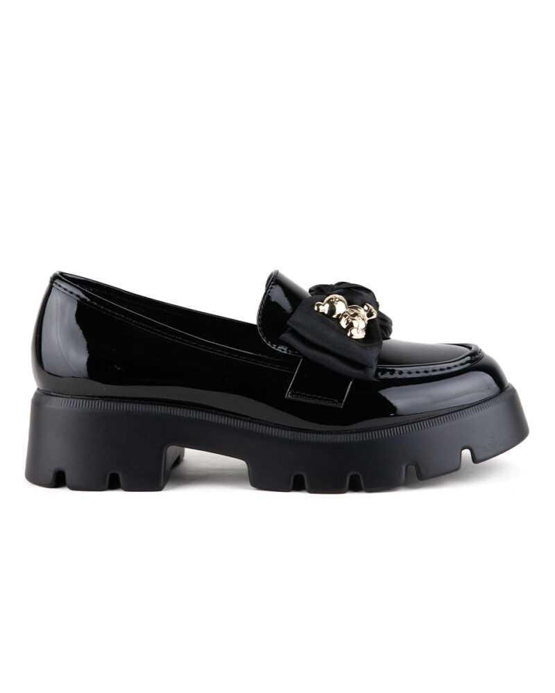 Loafers με Διακοσμητικό Φιόγκο και Τρακτερωτή Σόλα - Μαύρο - Image 2
