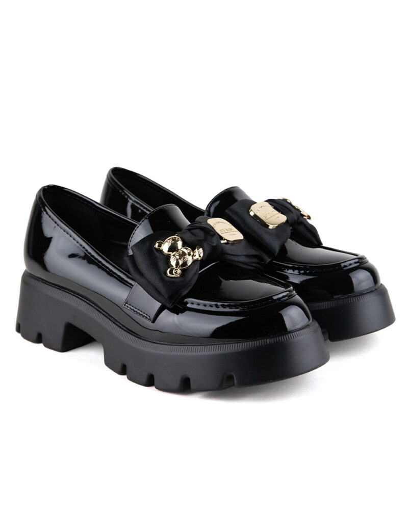Loafers με Διακοσμητικό Φιόγκο και Τρακτερωτή Σόλα - Μαύρο - Image 3