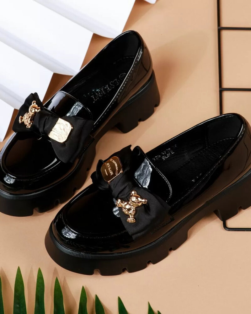 Loafers με Διακοσμητικό Φιόγκο και Τρακτερωτή Σόλα - Μαύρο - Image 6