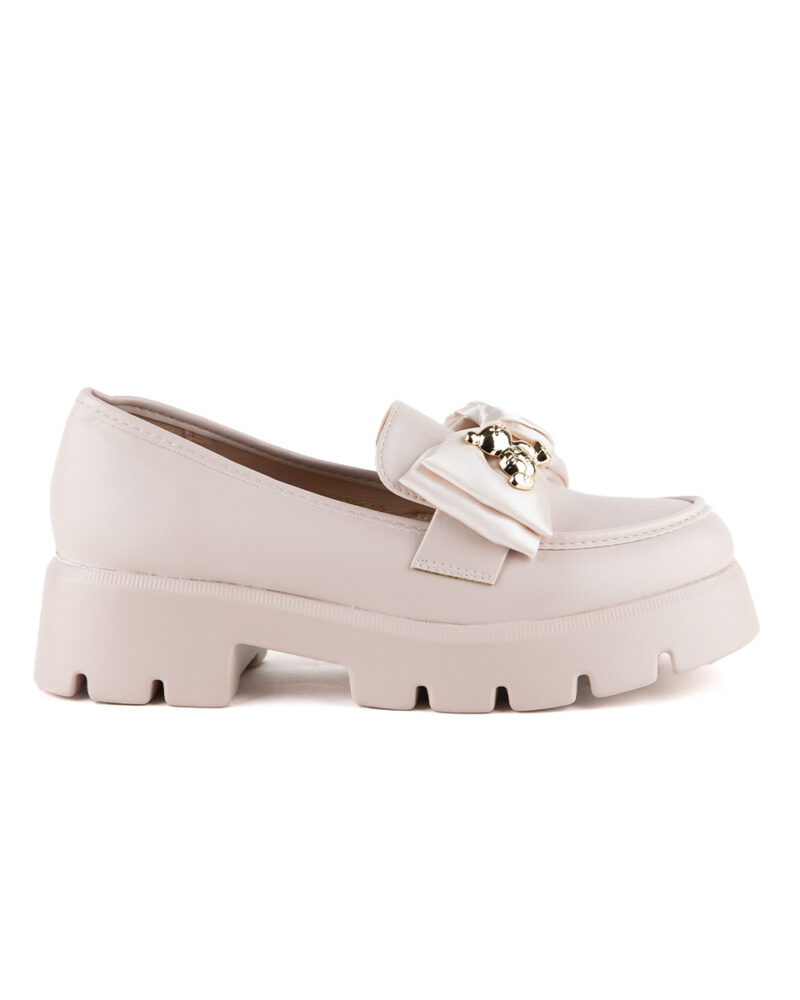 Loafers με Διακοσμητικό Φιόγκο και Τρακτερωτή Σόλα - Μπεζ - Image 2