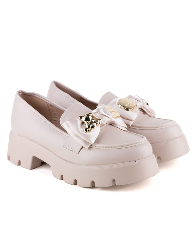 Loafers με Διακοσμητικό Φιόγκο και Τρακτερωτή Σόλα - Μπεζ - Image 3