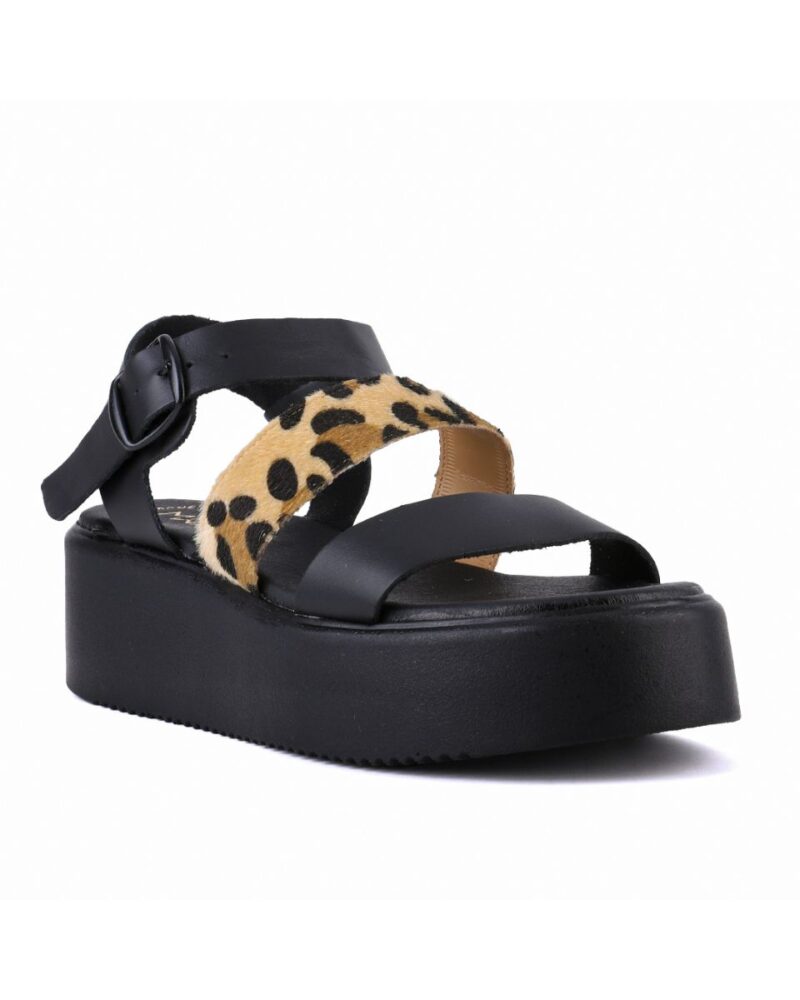 Flatform με Leopard Λουράκι - Μαύρο - Image 3