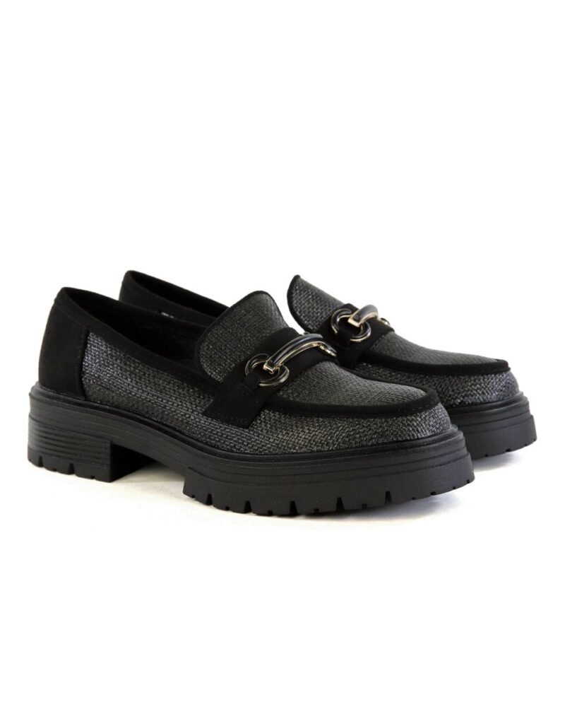 Loafers με Ψάθα & Διακοσμητικό - Μαύρο - Image 2