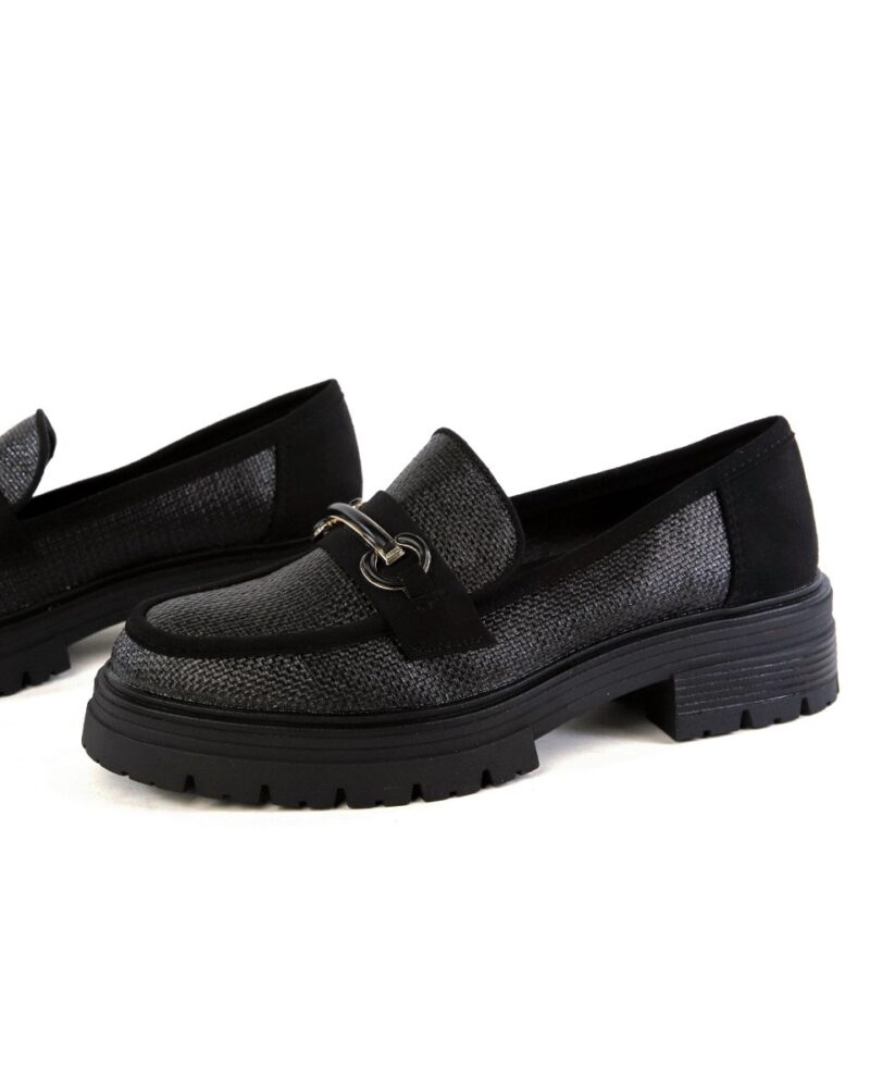 Loafers με Ψάθα & Διακοσμητικό - Μαύρο - Image 3
