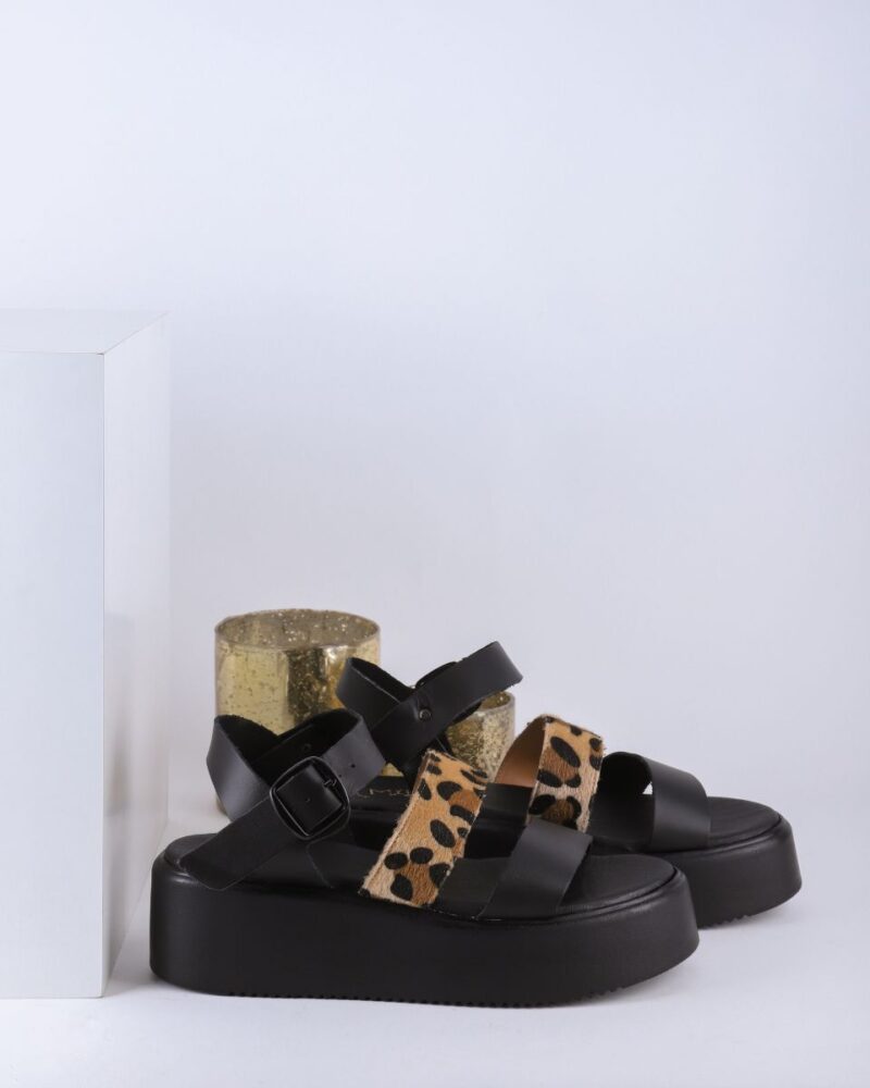 Flatform με Leopard Λουράκι - Μαύρο