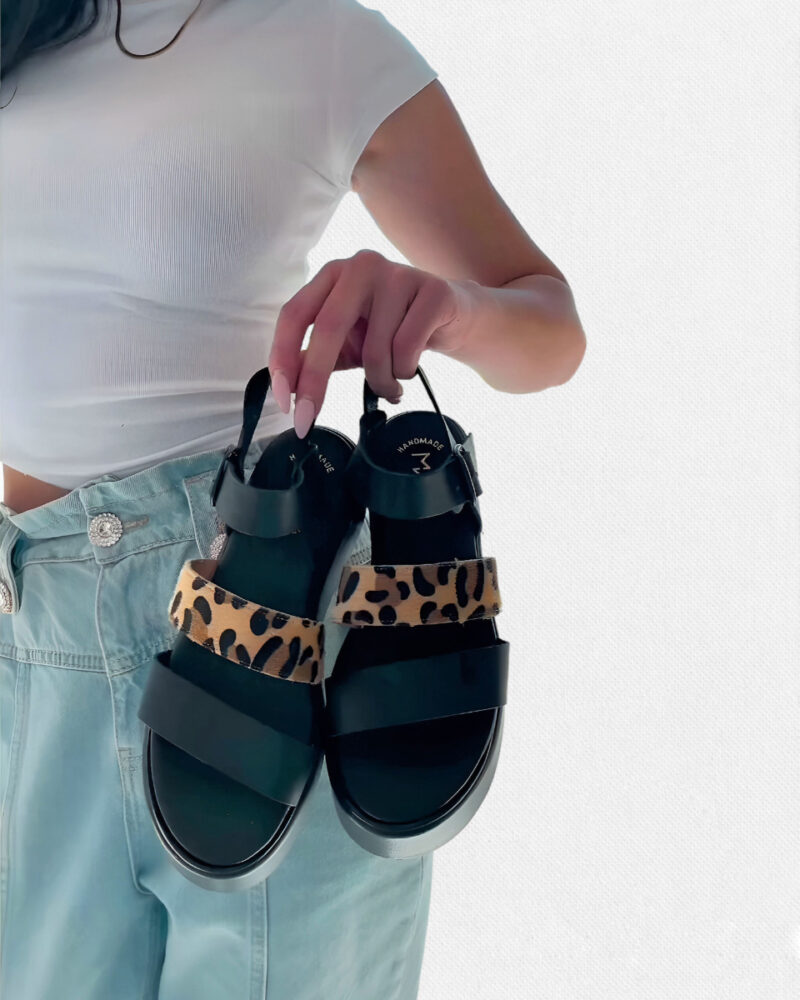 Flatform με Leopard Λουράκι - Μαύρο - Image 6