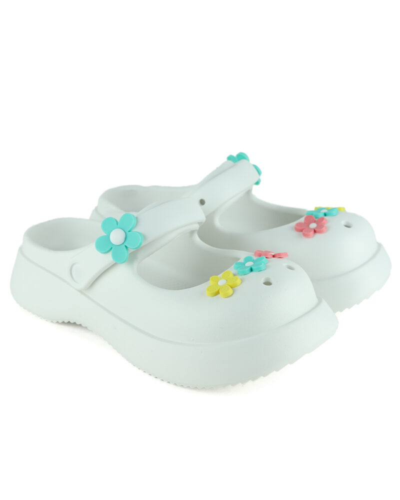 Clogs με Διακοσμητικά Λουλούδια - Λευκό - Image 2