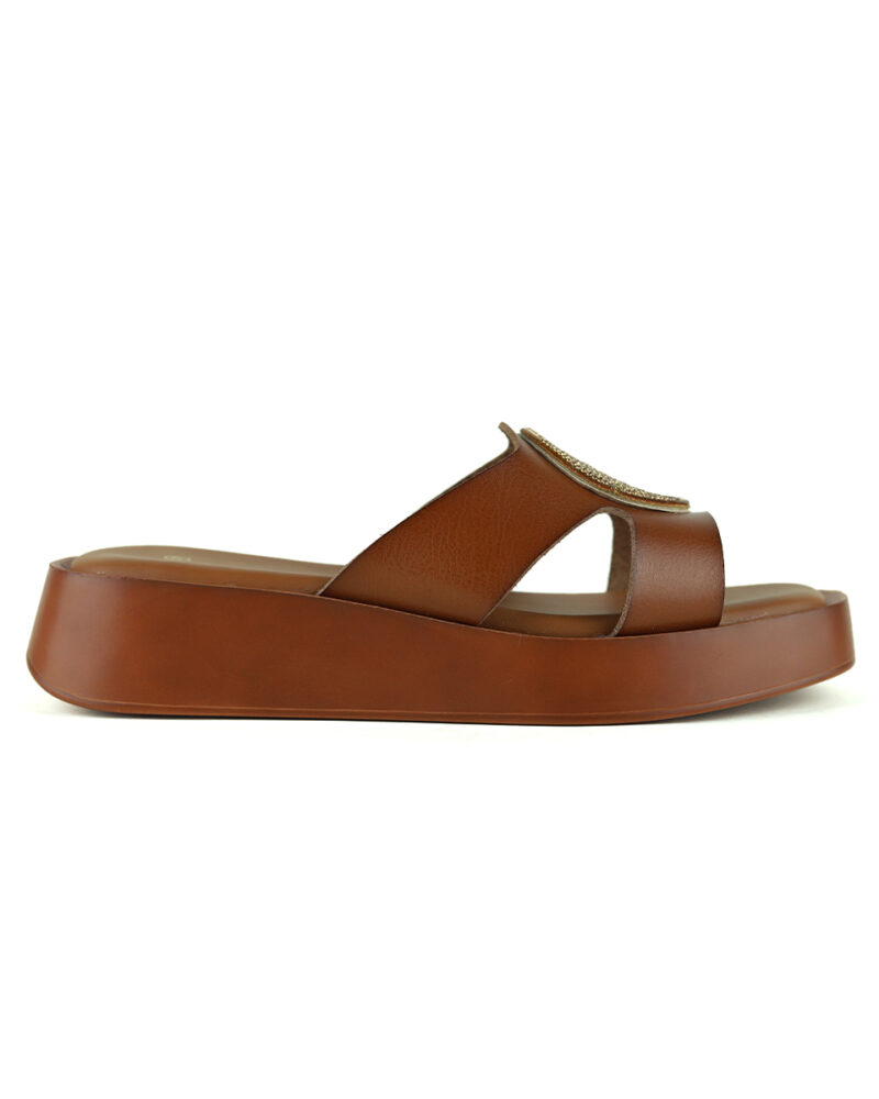 Παντόφλες Flatform με Strass - Κάμελ - Image 2