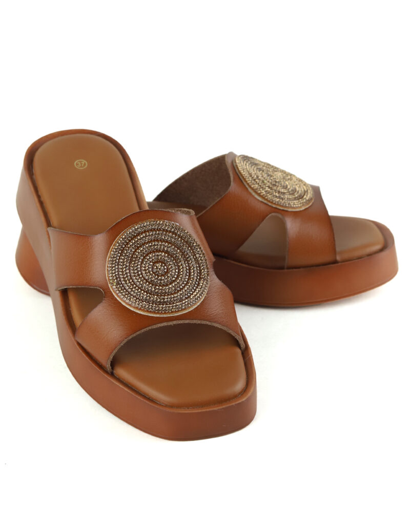 Παντόφλες Flatform με Strass - Κάμελ - Image 4