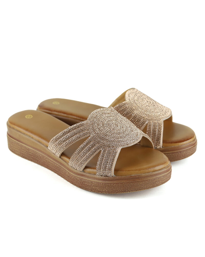 Παντόφλες Flatform με Strass - Χαλκός - Image 3