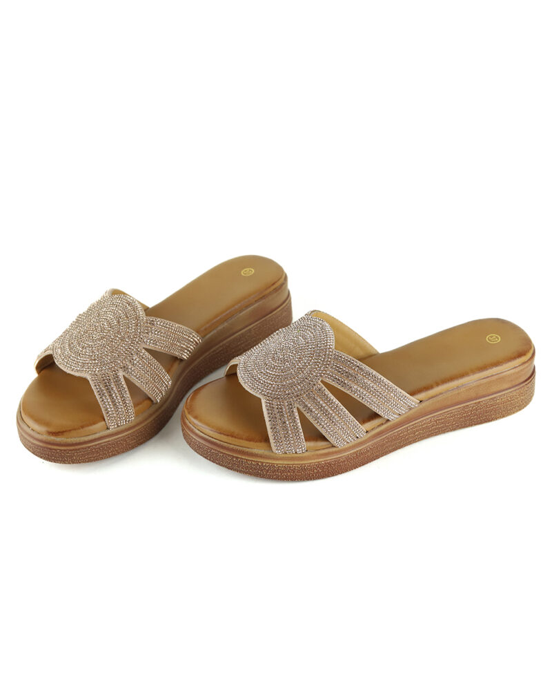 Παντόφλες Flatform με Strass - Χαλκός - Image 4