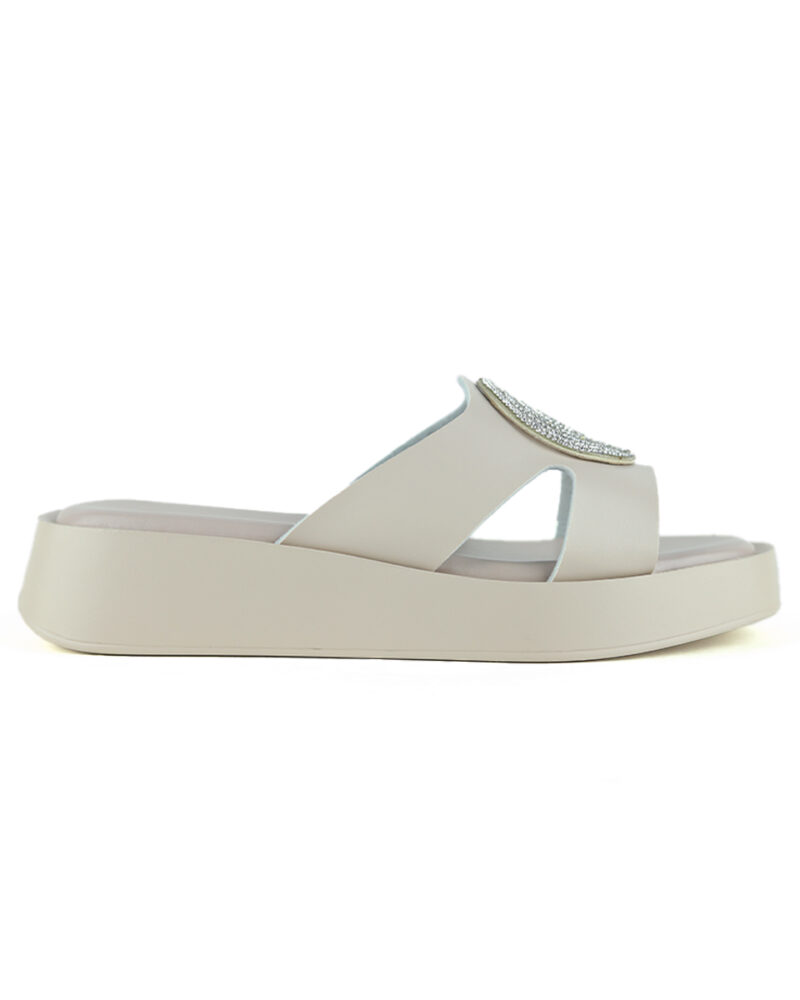 Παντόφλες Flatform με Strass - Μπεζ - Image 2