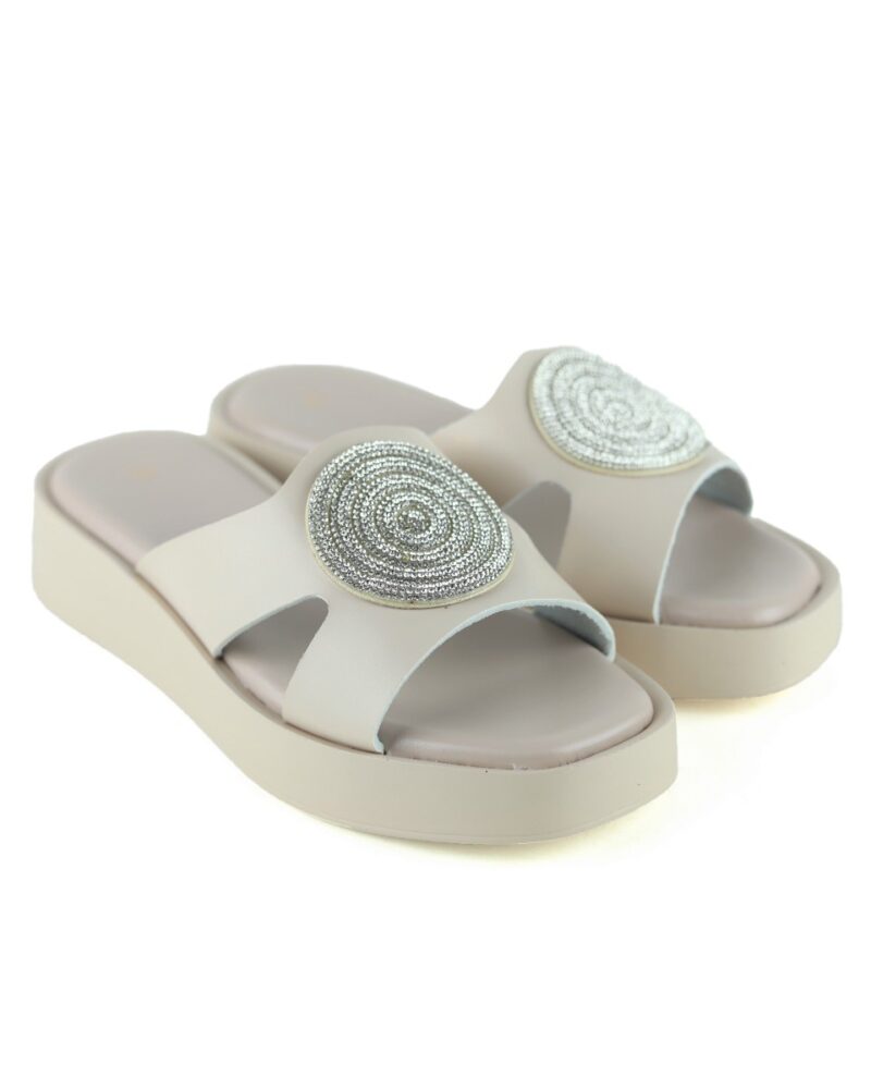 Παντόφλες Flatform με Strass - Μπεζ - Image 3