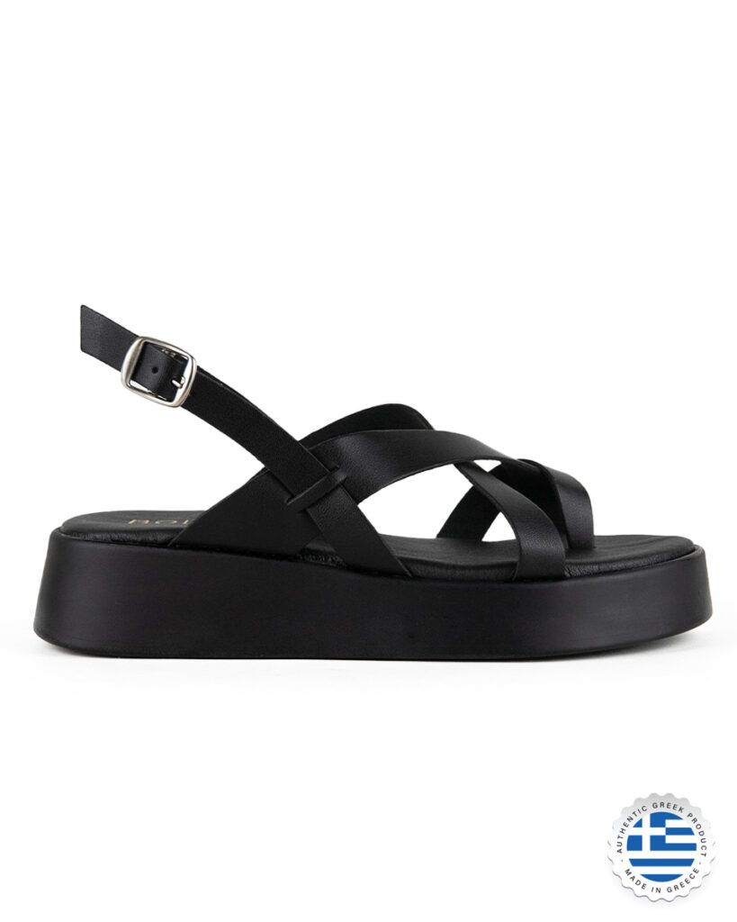 Comfort Flatform Πέδιλα Ελληνικής Κατασκευής - Μαύρο