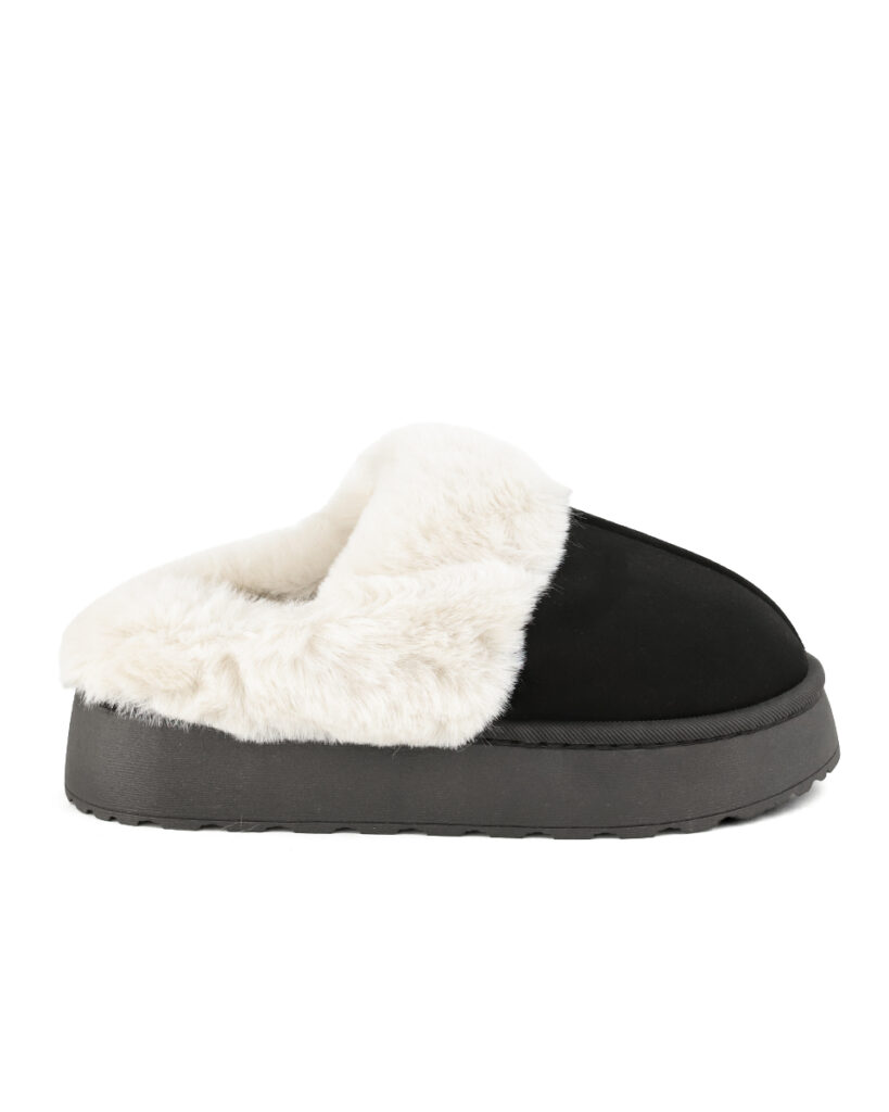Παντόφλες Δίσολες με Γούνα - Μαύρο