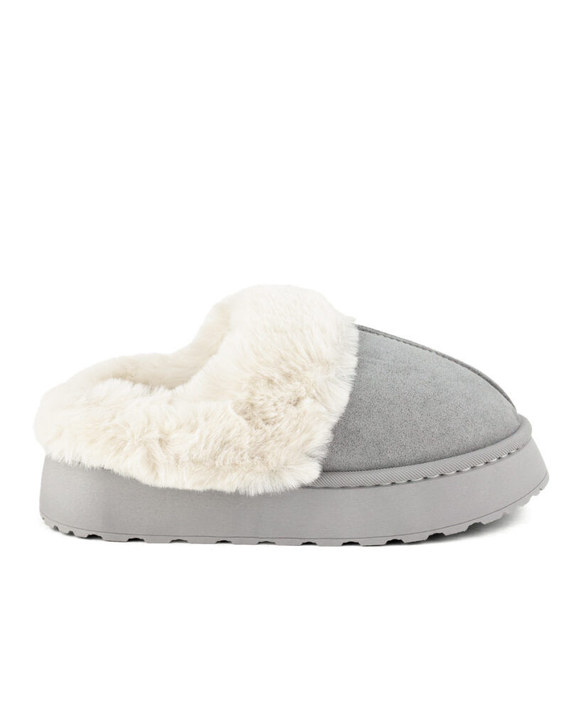 Παντόφλες Δίσολες με Γούνα - Γκρι