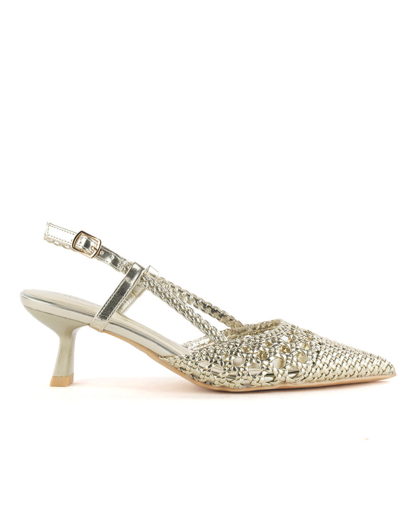 Γόβες Μυτερές με Πλεκτό Σχέδιο - Χρυσό