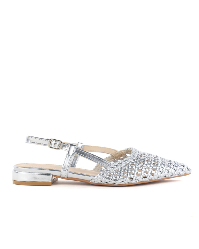 Γοβάκια Slingback Μυτερά με Πλεκτό Σχέδιο - Ασημί